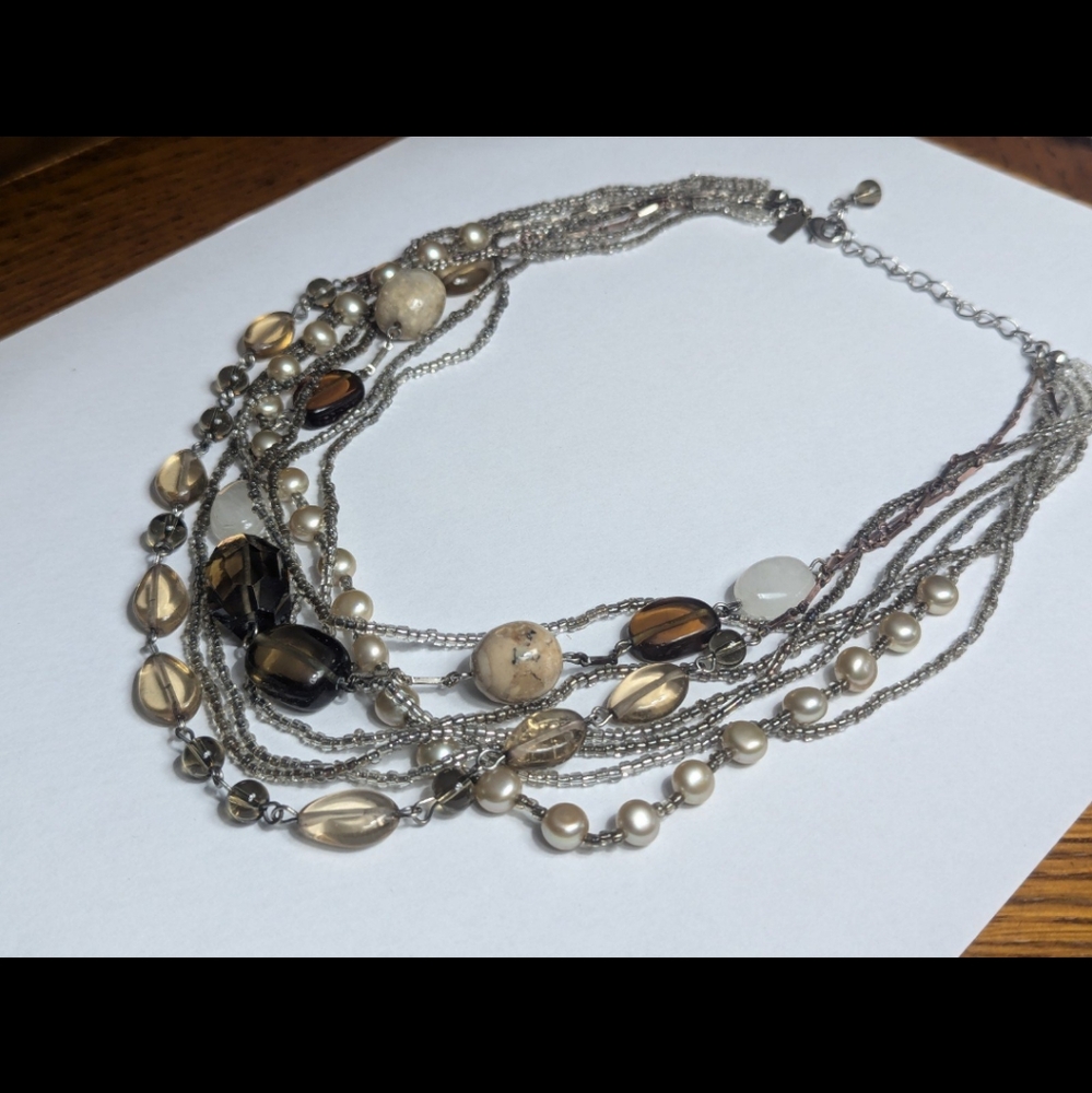 Multi strand Pearl Stone Glass Beaded Chain Necklace